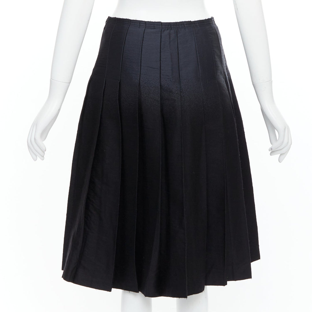 PRADA 2007 black gradient fused silk wool box pleat waist midi skirt IT38 XS