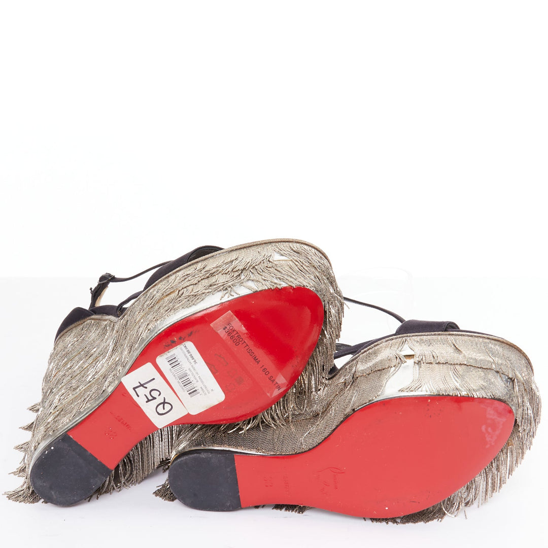 rare CHRISTIAN LOUBOUTIN Foxtrottissima 160 silver chain fringe wedges EU38