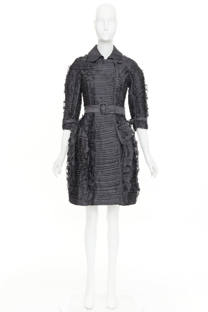 BURBERRY PRORSUM 2010 Runway  grey silk ruffle double breasted trench IT38 XS