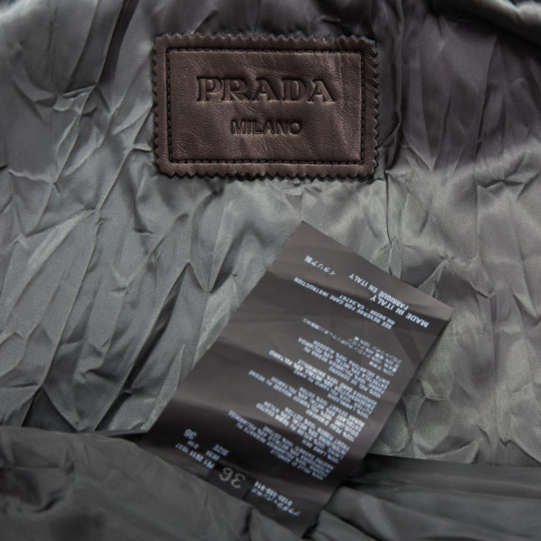 PRADA 2011 Vintage black 100% lambskin crinkled hooded jacket IT36 XXS