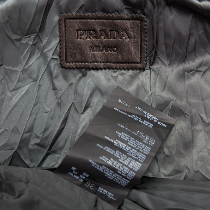 PRADA 2011 Vintage black 100% lambskin crinkled hooded jacket IT36 XXS