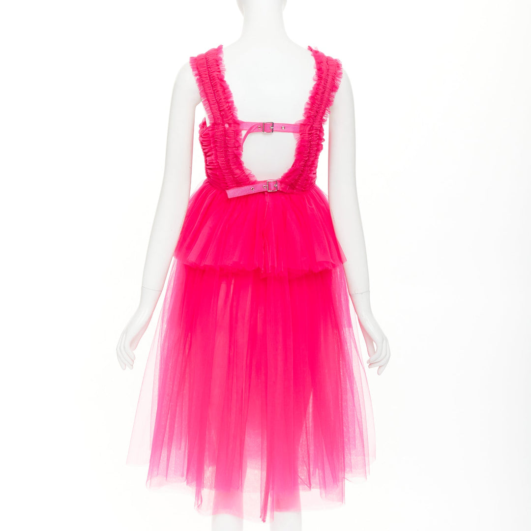 NOIR KEI NINOMIYA 2022 hot pink ruffle ruched front silver buckle dress XS