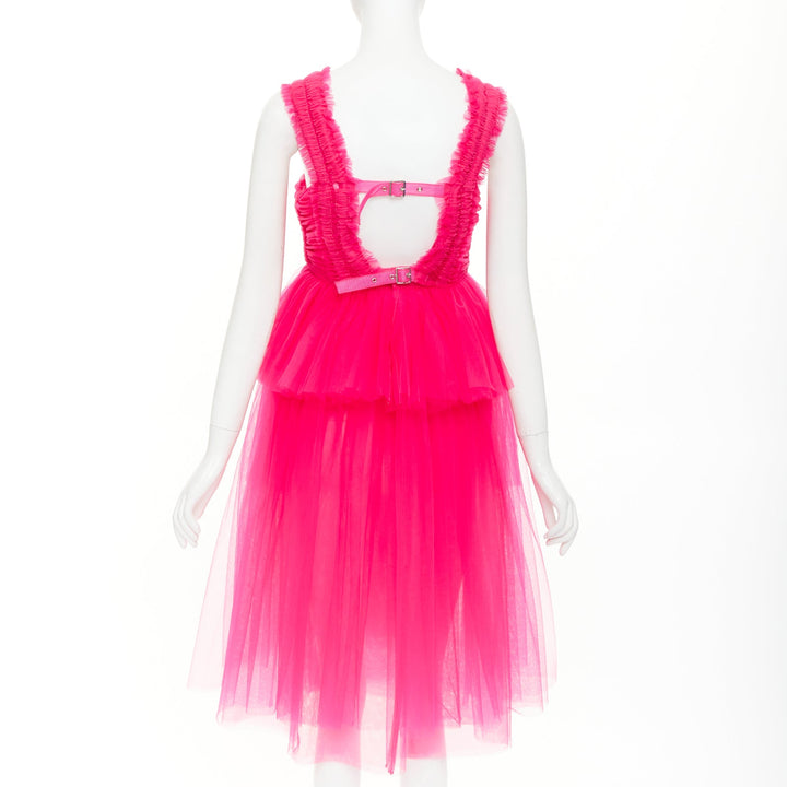 NOIR KEI NINOMIYA 2022 hot pink ruffle ruched front silver buckle dress XS