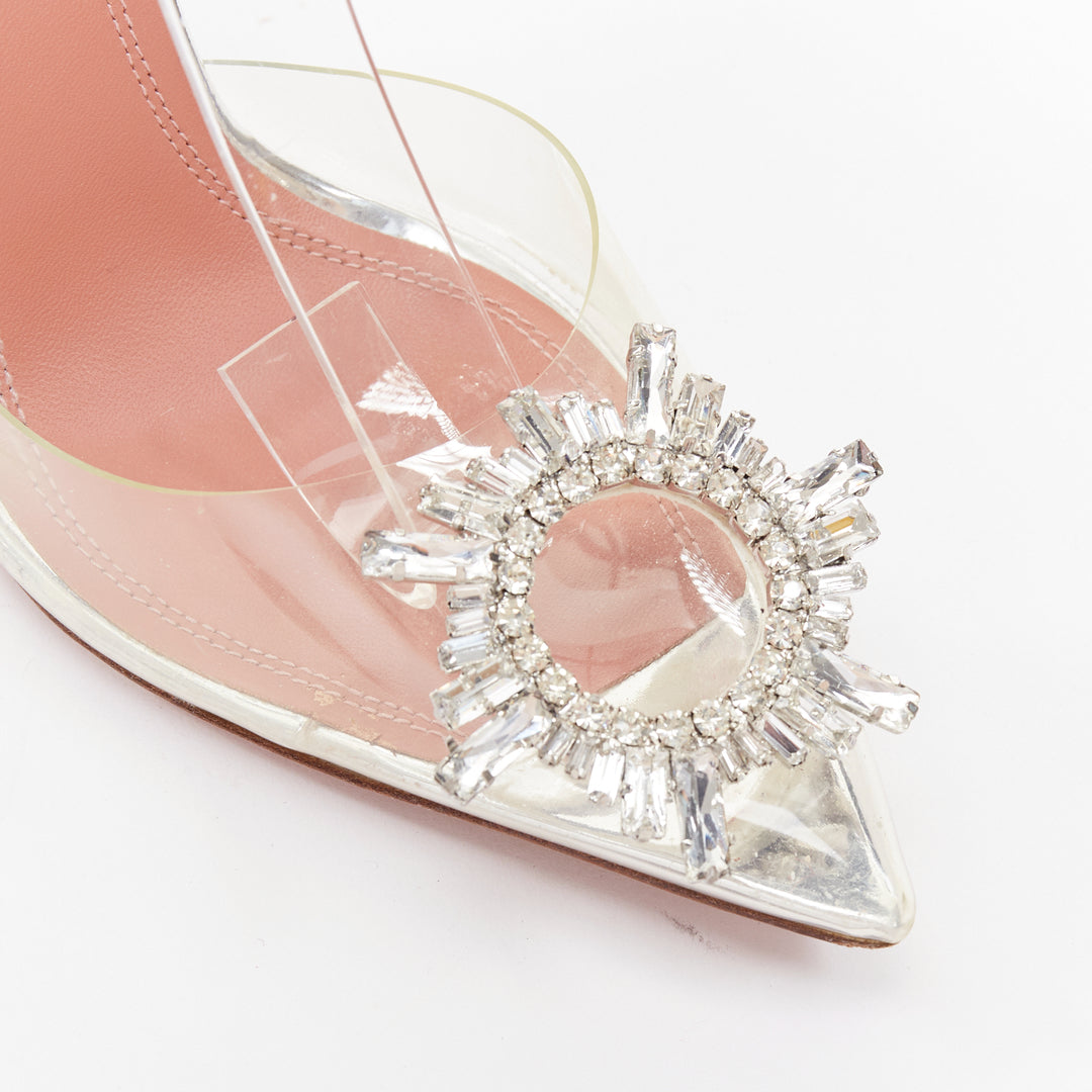 AMINA MUADDI BEgum 95mm Glass PVC crystal buckle sling transparent pump EU36