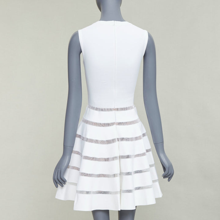 ALAIA ivory viscose blend square neck sheer lattice knit fit flare dress FR36 S