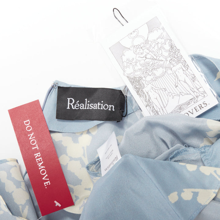 REALISATION Luella 100% silk light blue cream floral print V neck sundress XS