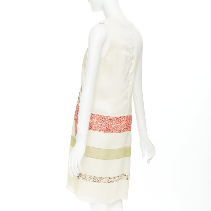 DIOR Raf Simons 2014 Runway silk ivory black floral applique shift dress FR36 S