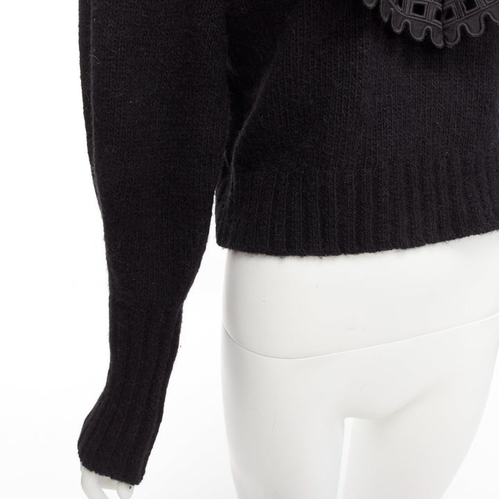 SEA NEW YORK black merino wool alpaca Victorian ruffle crop sweater XS