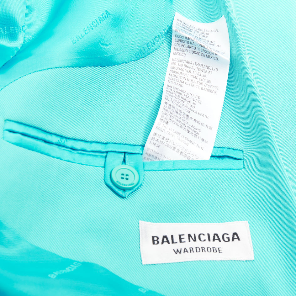 BALENCIAGA 2022 bright turquoise creased twill  rubber oversized blazer FR34 XS