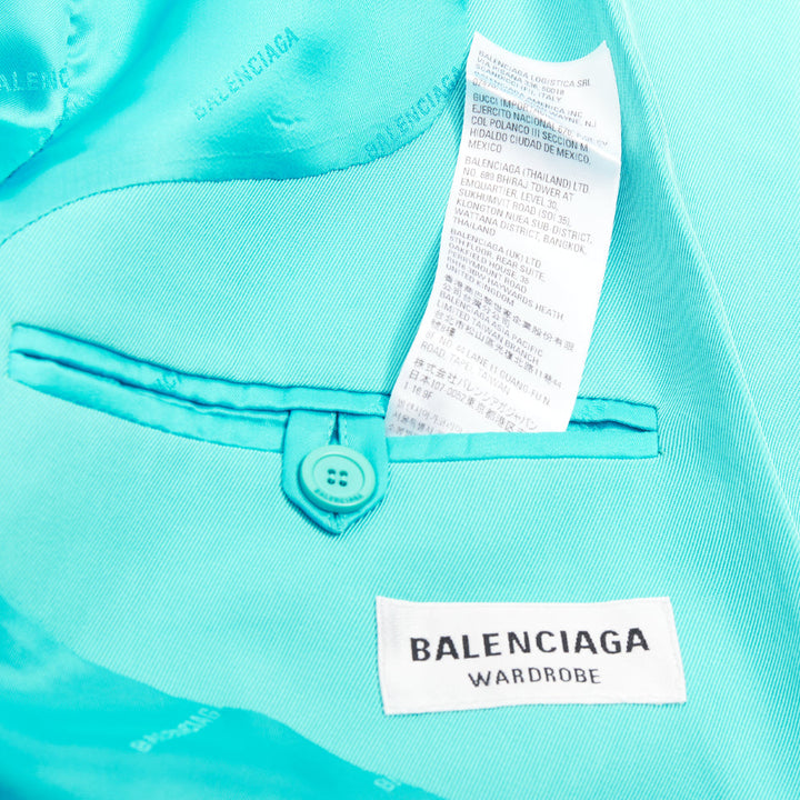 BALENCIAGA 2022 bright turquoise creased twill  rubber oversized blazer FR34 XS