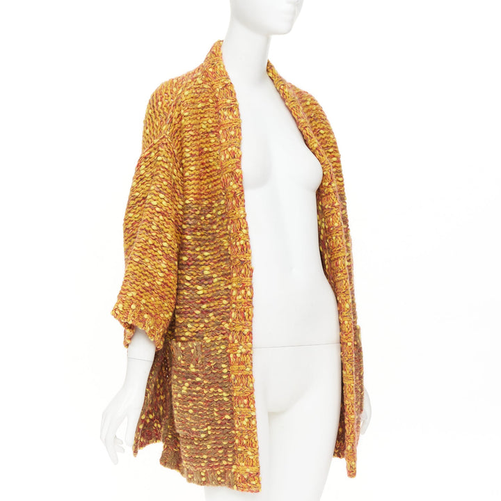CHANEL 2014 Runway marigold yellow heavy knit oversized cardigan coat FR36 S