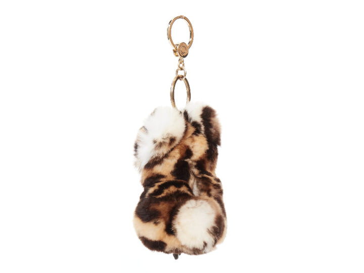 LORO PIANA 100% mink fur brown cream Tiger bag charm keyring