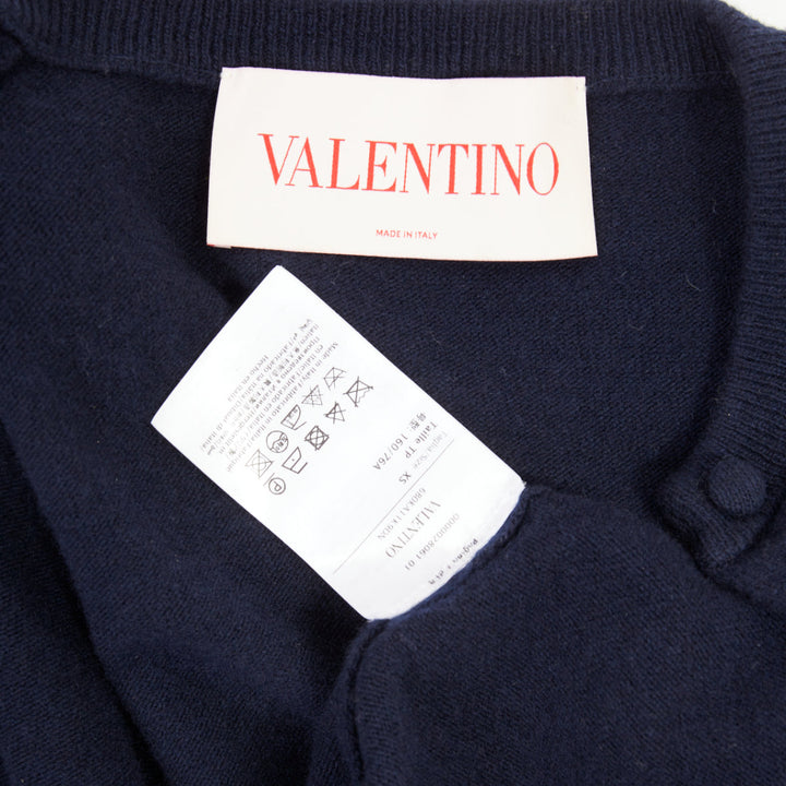 VALENTINO navy virgin wool oversized silk double duchesse satin bow cardigan XS