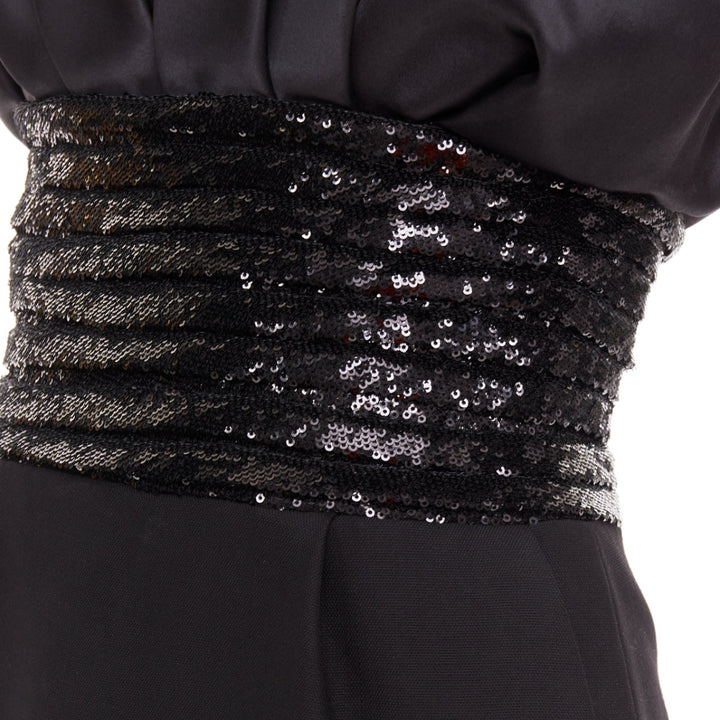 ALEXANDRE VAUTHIER SS2024 Runway black satin ruched sequin cummerband mini dress