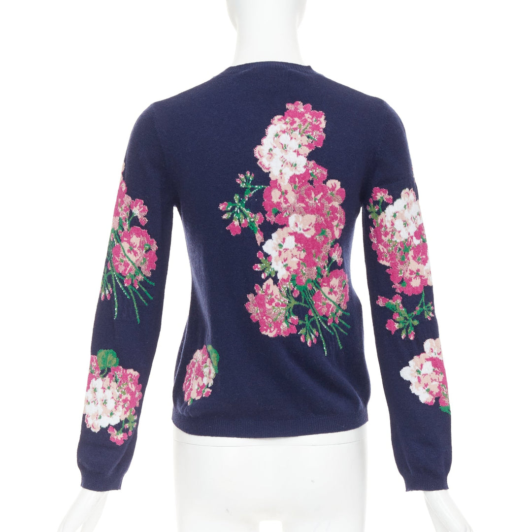 GUCCI 2017navy wool Floral  Bee needlepoint embroidery sweater XS
