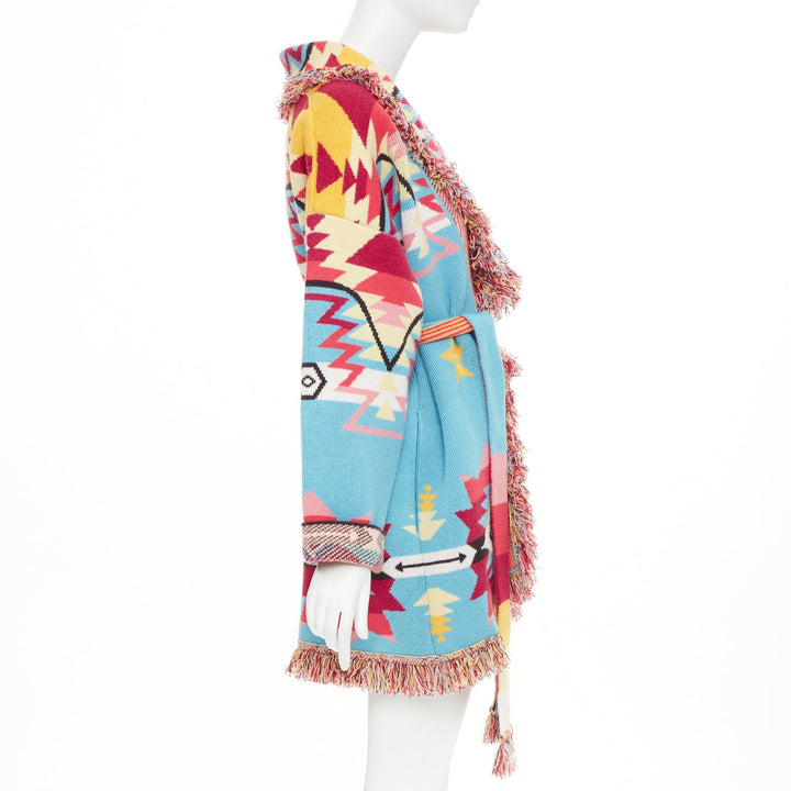 ALANUI 2021 Icon geometric Southwestern jacquard fringe cashmere cardigan coat M