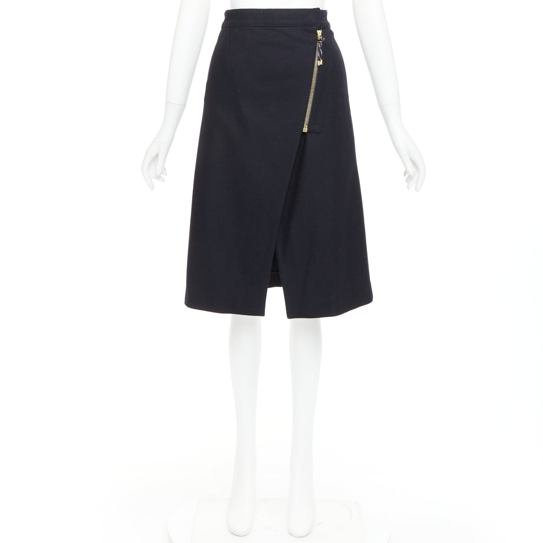 ACNE STUDIOS 2016 Panna Wool black silver asymmetric zip knee skirt FR32 XXS