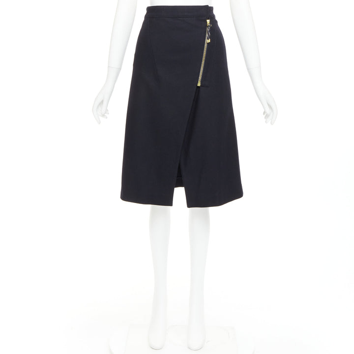 ACNE STUDIOS 2016 Panna Wool black silver asymmetric zip knee skirt FR32 XXS