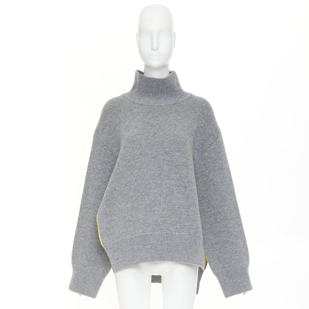 FERRAGAMO 2024 virgin wool two tone grey yellow lined oversized turtleneck M