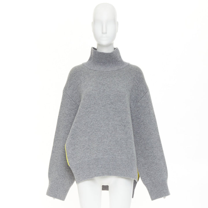 FERRAGAMO 2024 virgin wool two tone grey yellow lined oversized turtleneck M