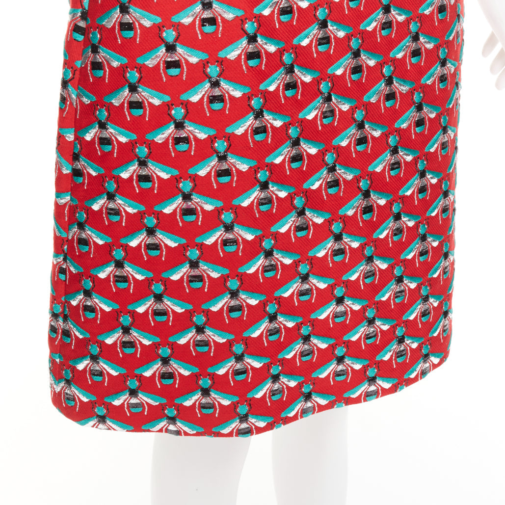 GUCCi 2015 Hibiscus Red Bee jacquard high waist A-line skirt IT40 S