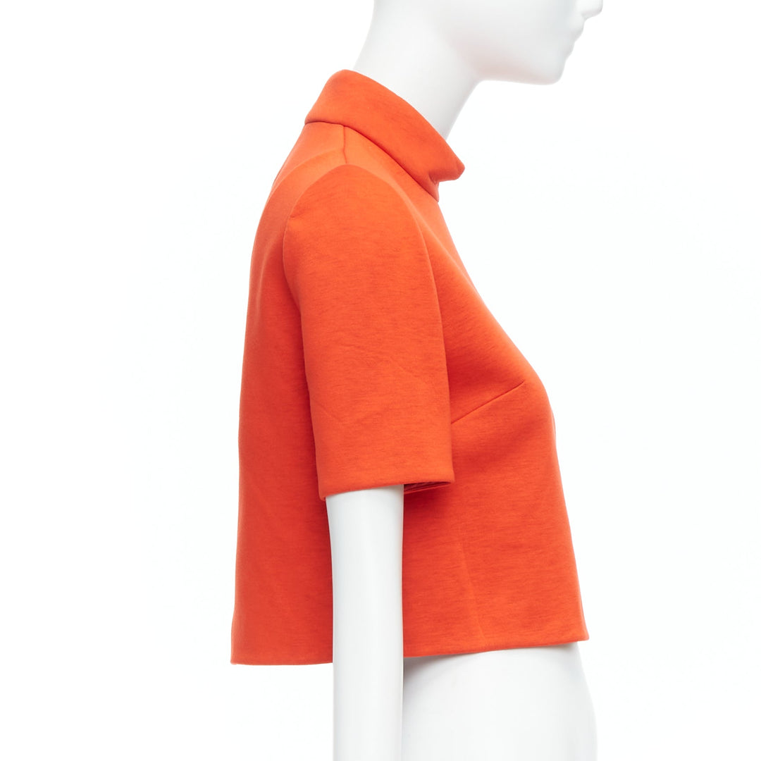 DELPOZO tangerine orange scuba fabric hi neck crop top FR34 XS