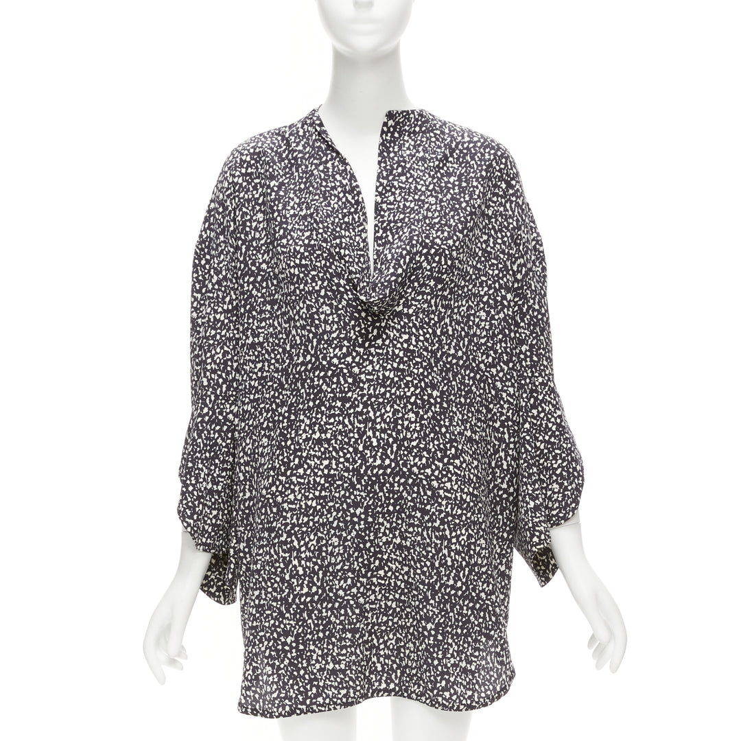 MARNI 100% silk black white speckle print asymmetric neck shirt dress IT40 S