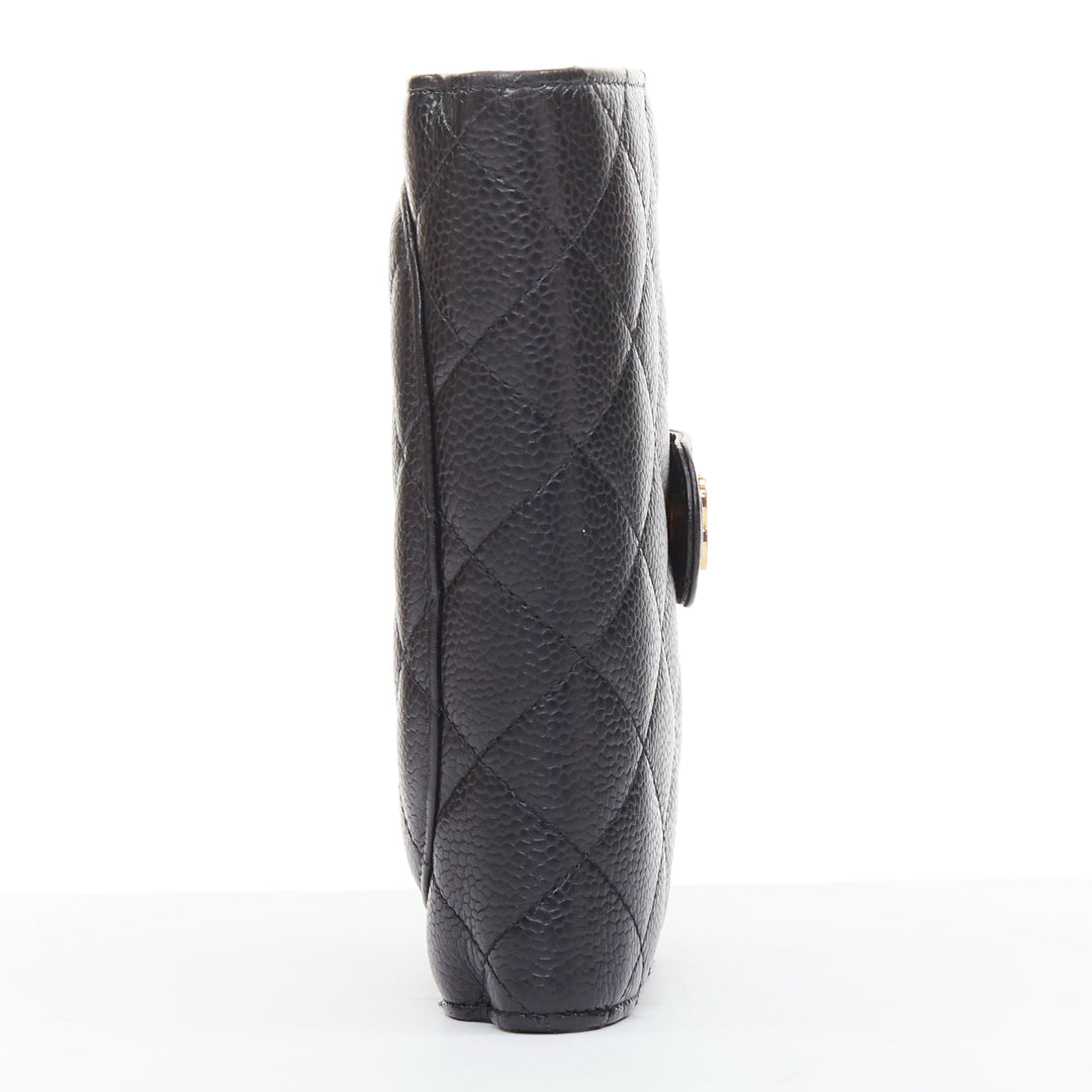 CHANEL Classic Compact Bifold Wallet black quilted caviar gold hardware wallet
