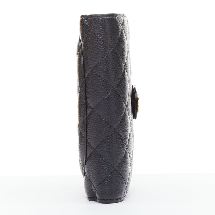 CHANEL Classic Compact Bifold Wallet black quilted caviar gold hardware wallet