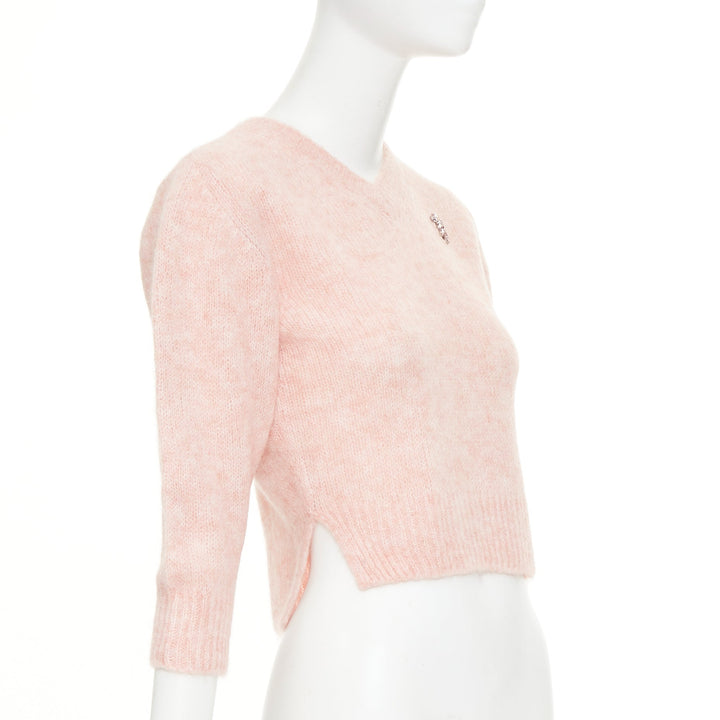 SIMONE ROCHA 2024 rose pink baby alpaca wool crystal embellished crop sweater S