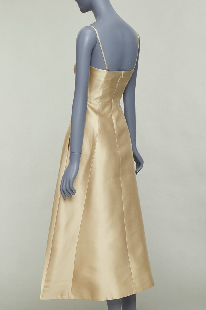 GABRIELA HEARST Herve champagne gold wool silk geometric dart dress IT36 XXS
