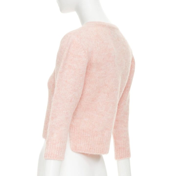 SIMONE ROCHA 2024 rose pink baby alpaca wool crystal embellished crop sweater S