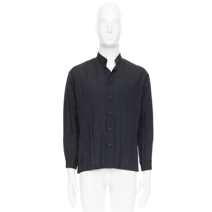 ISSEY MIYAKE MEN black accordian plisse pleated  button down shirt Sz1 S