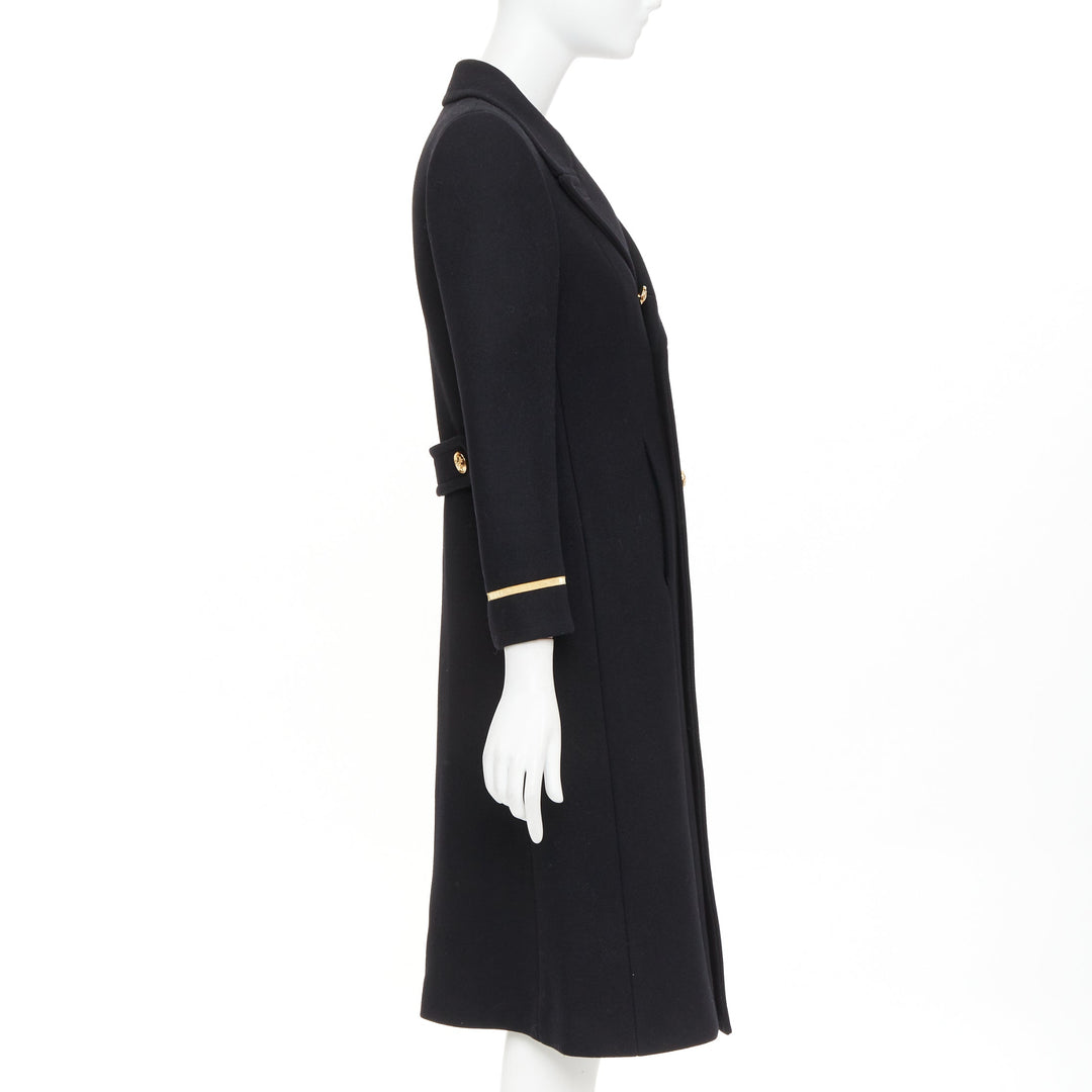 SAINT LAURENT 2016 black wool gold crest button military officer coat FR36