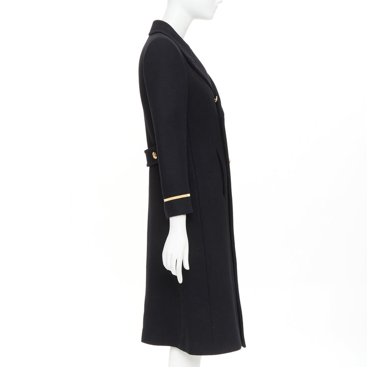 SAINT LAURENT 2016 black wool gold crest button military officer coat FR36