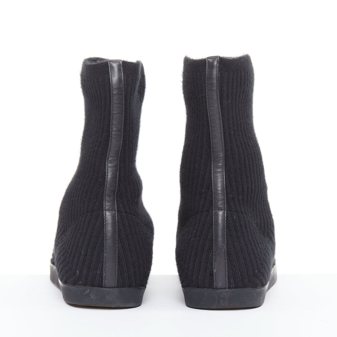 THE ROW black wooly fabric ribbed sock like knitted flat round toe boots EU37.5