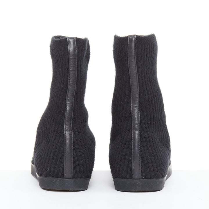 THE ROW black wooly fabric ribbed sock like knitted flat round toe boots EU37.5