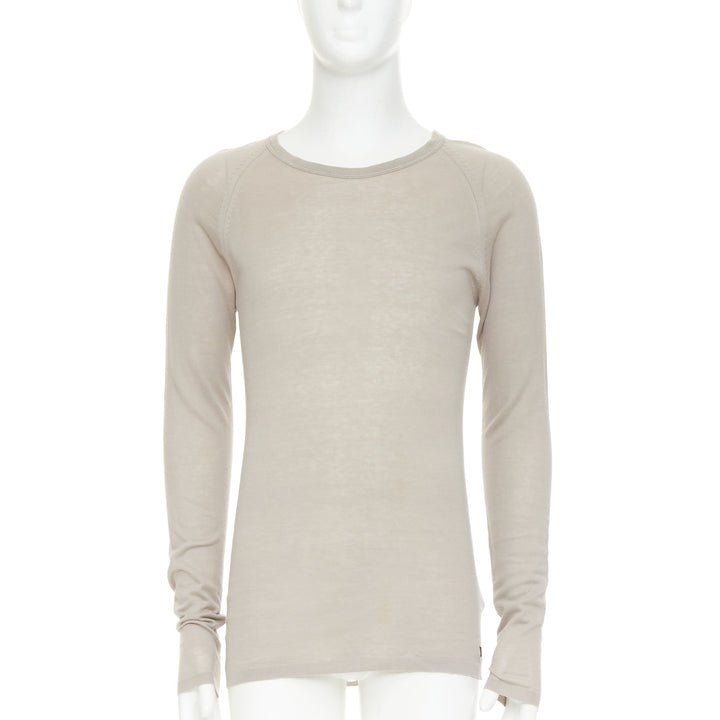 LOUIS VUITTON taupe cotton silk LV logo long sleeve fine knit sweater S