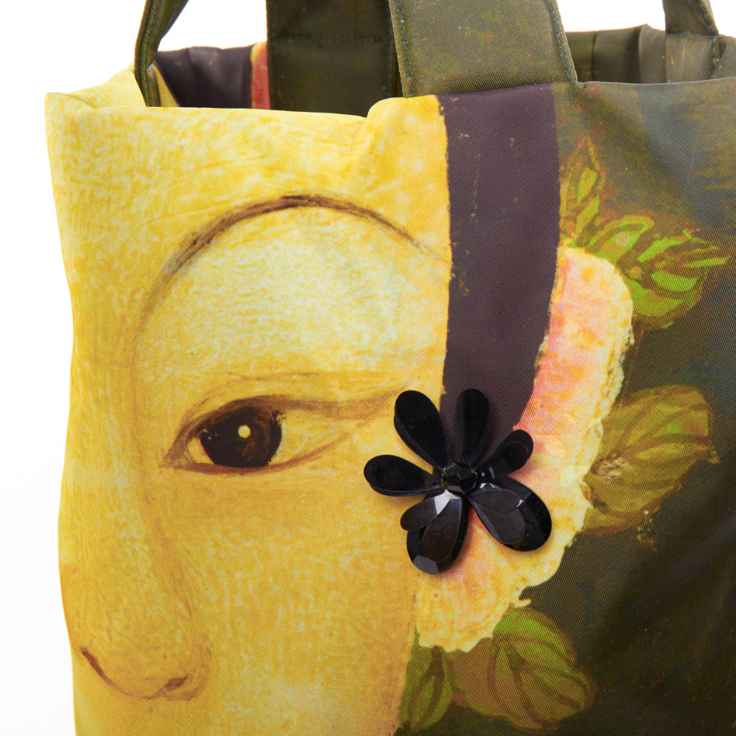 rare SIMONE ROCHA Ming Dynasty Maiden print embellished green nylon tote bag