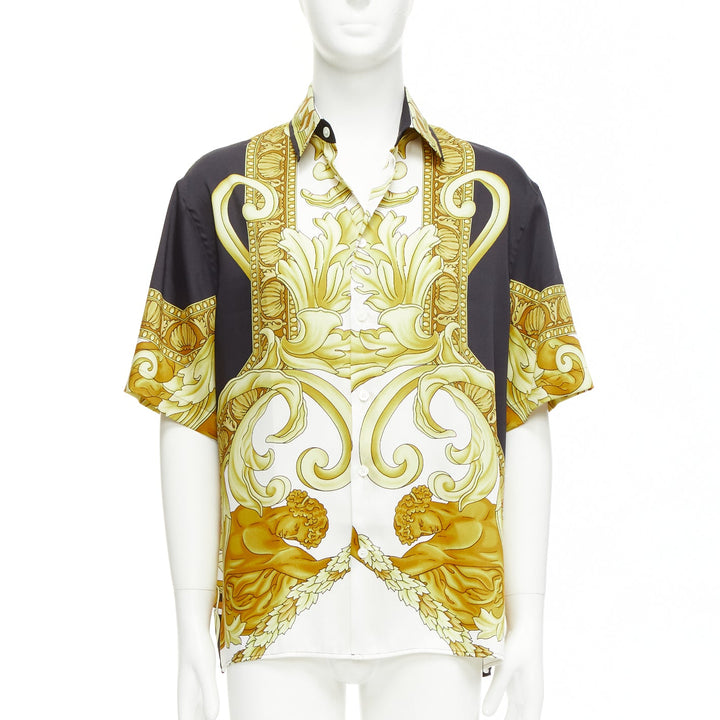 VERSACE Renaissance Barocco gold black white casual shirt IT52 XL