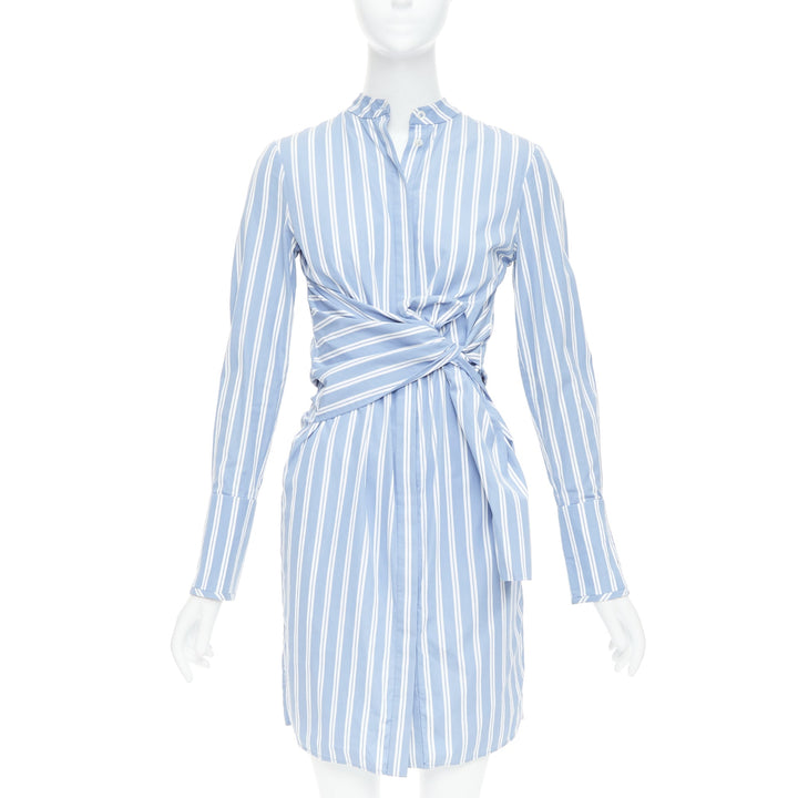 VVB VICTORIA BECKHAM blue white cotton striped tie shirt dress UK4 XXS