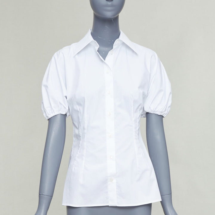 DOLCE GABBANA 2025 white cotton dolman puff sleeve cinched waist shirt IT38 XS