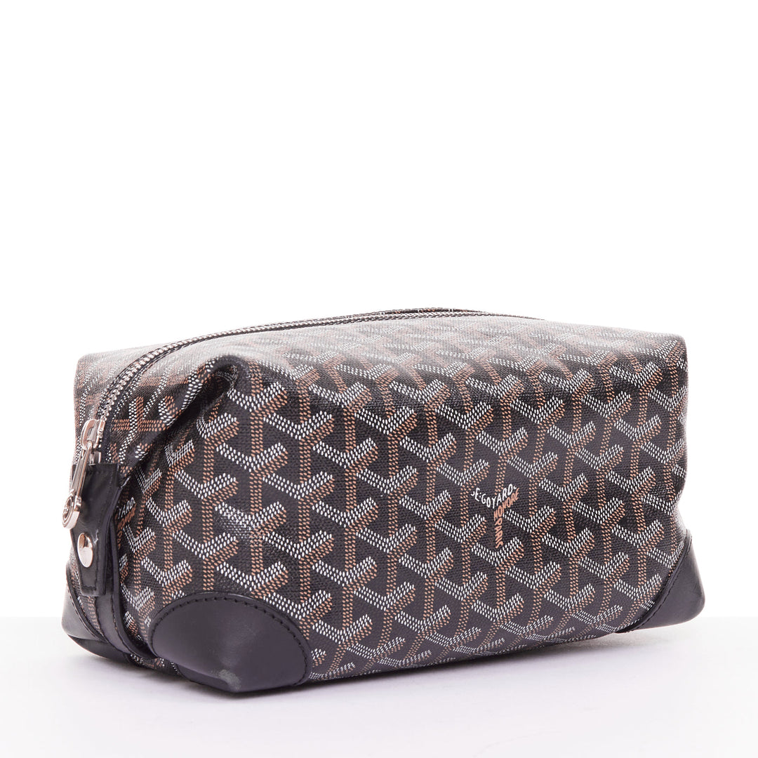 GOYARD Boeing 25 navy blue Goyardine canvas silver hardware toiletry pouch bag