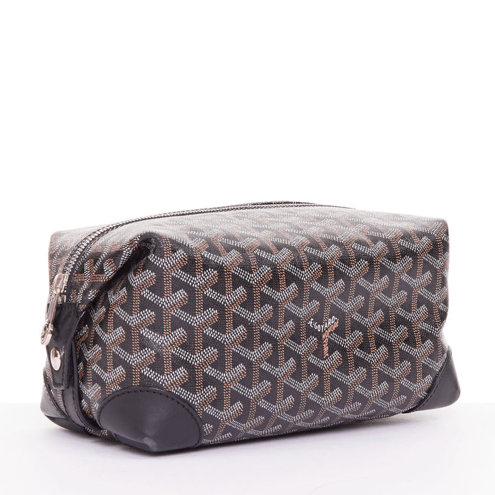 GOYARD Boeing 25 navy blue Goyardine canvas silver hardware toiletry pouch bag