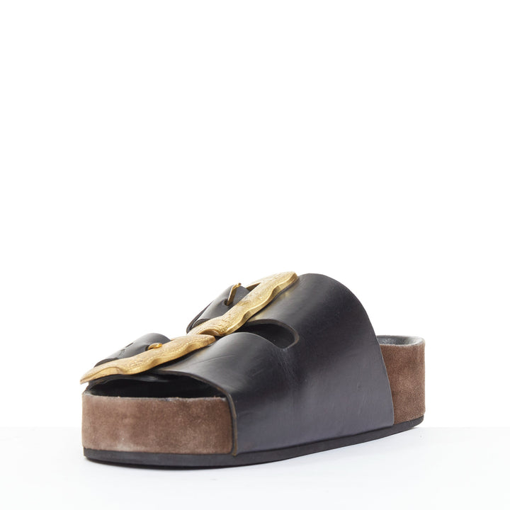 rare CELINE Phoebe Philo 2014 Boxy Western Cowboy Baroque Buckle sandals EU38
