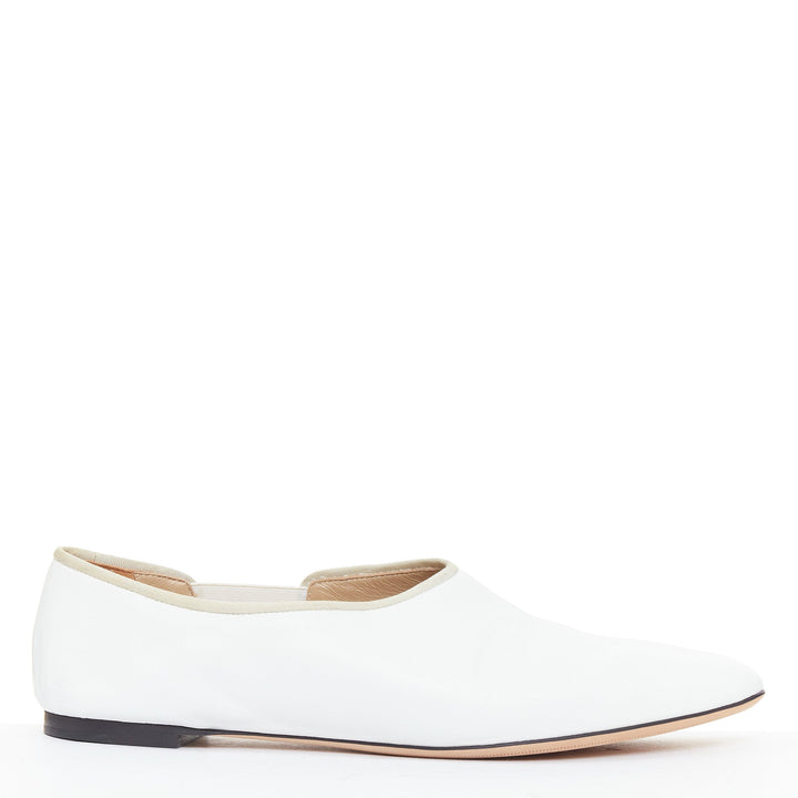 THE ROW cream grosgrain leather nude trimmed ballet flats EU37.5