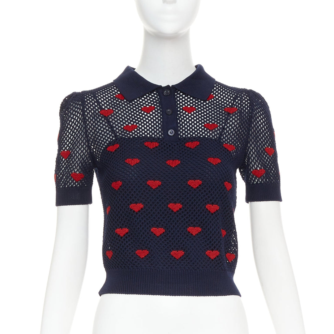 DIOR 520 Seris I Love Paris nav blue red heart knit polo shirt FR36 S