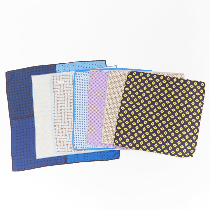 ETON LANVIN HACKETT Set Of 7 100% silk pocket square handkerchiefs