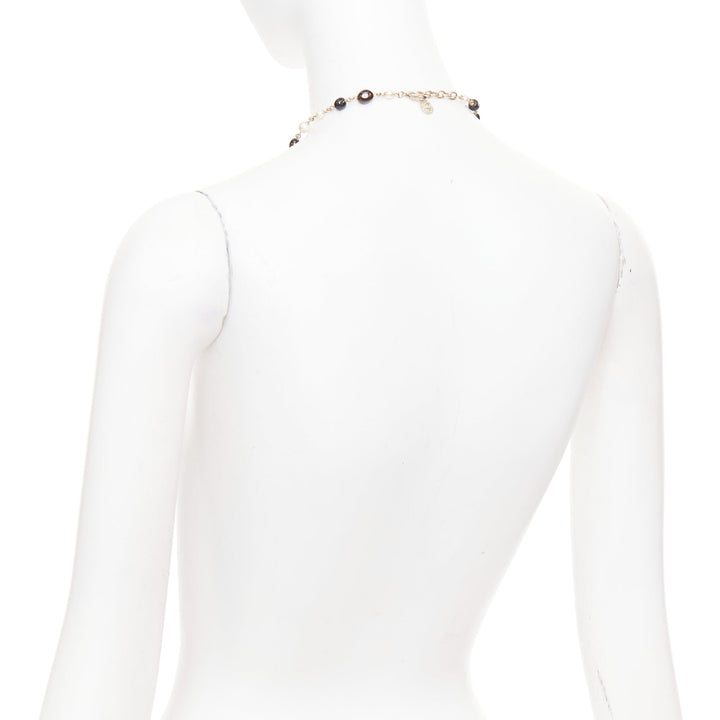 CHANEL A14C red black resin faux pearl CC logo station chain sautoir necklace