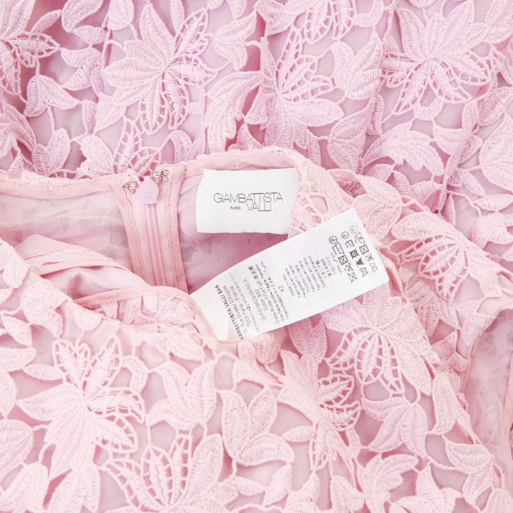 GIAMBATTISTA VALLI pink cotton blend  floral macrame lace flared dress IT42 M